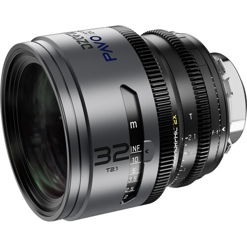 Obiektyw anamorficzny DZOFILM Pavo 2x 32 mm T2.1 PL/EF S35 metryczny niebieska powłoka