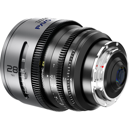 Obiektyw anamorficzny DZOFILM Pavo 2x 28 mm T2.1 PL/EF S35 metryczny niebieska powłoka