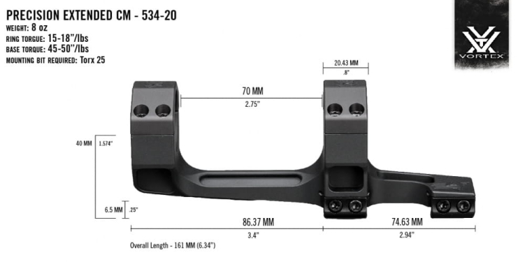 Vortex Montaż Precision Extended 34 mm 20 MOA
