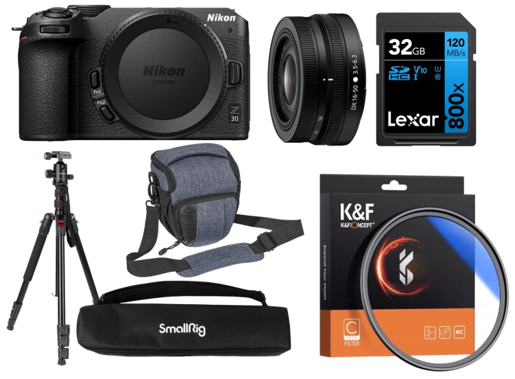 ZESTAW MARZEŃ: Nikon Z30 + 16-50mm, karta, torba, statyw, filtr UV