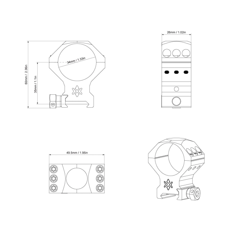 Montaż Vector Optics X-ACCU dwuczęściowy 34 mm na szyny Picatinny średni SCTM-53