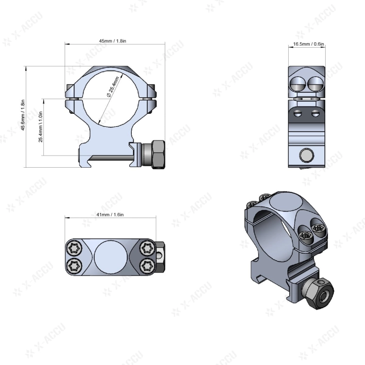 Montaż Vector Optics X-ACCU dwuczęściowy 1" na szyny Picatinny niski XASR-2501