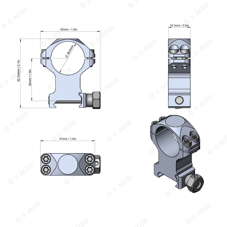 Montaż Vector Optics X-ACCU dwuczęściowy 1" na szyny Picatinny niski XASR-2502