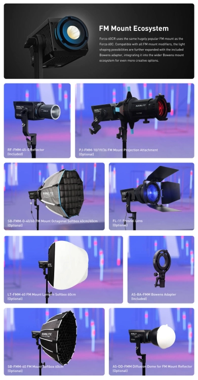 Reflektor LED Nanlite Forza 60CR – RGBLAC z CRMX