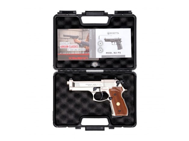 Pistolet wiatrówka Beretta M92 FS nickel/wood 4,5 mm Diabolo CO2