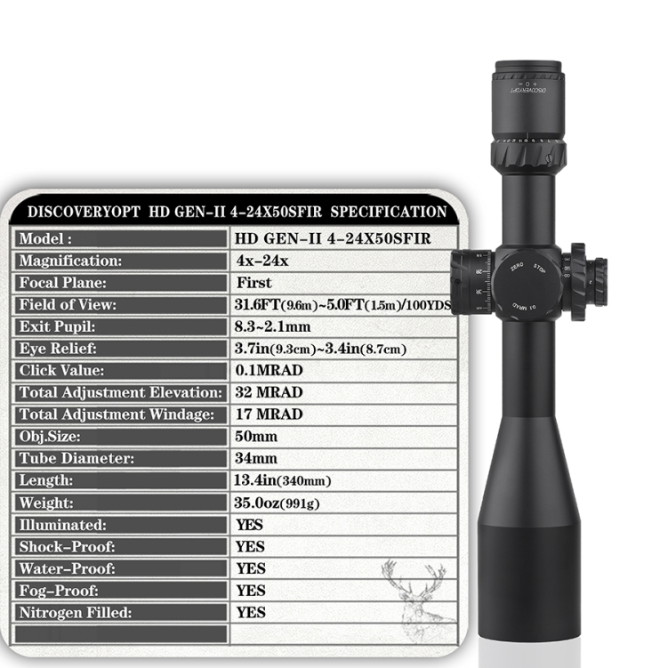 Luneta celownicza Discovery Optics HD GEN2 4-24x50 SFIR FFP MRAD-Z