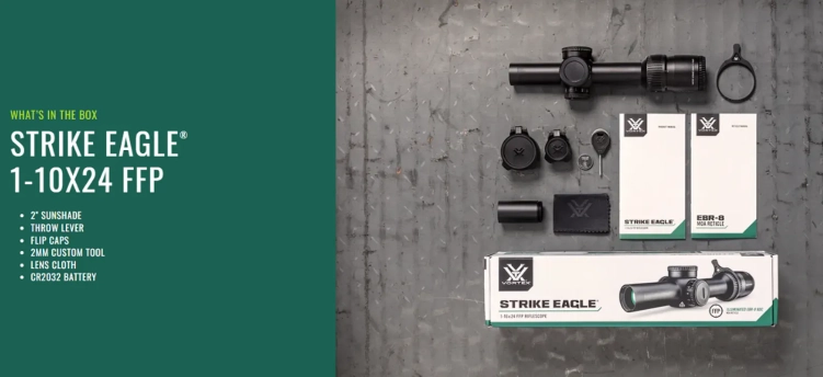 Luneta celownicza Vortex Strike Eagle 1-10x24 FFP 30 mm AO EBR-8 BDC MOA/MRAD ZESTAW