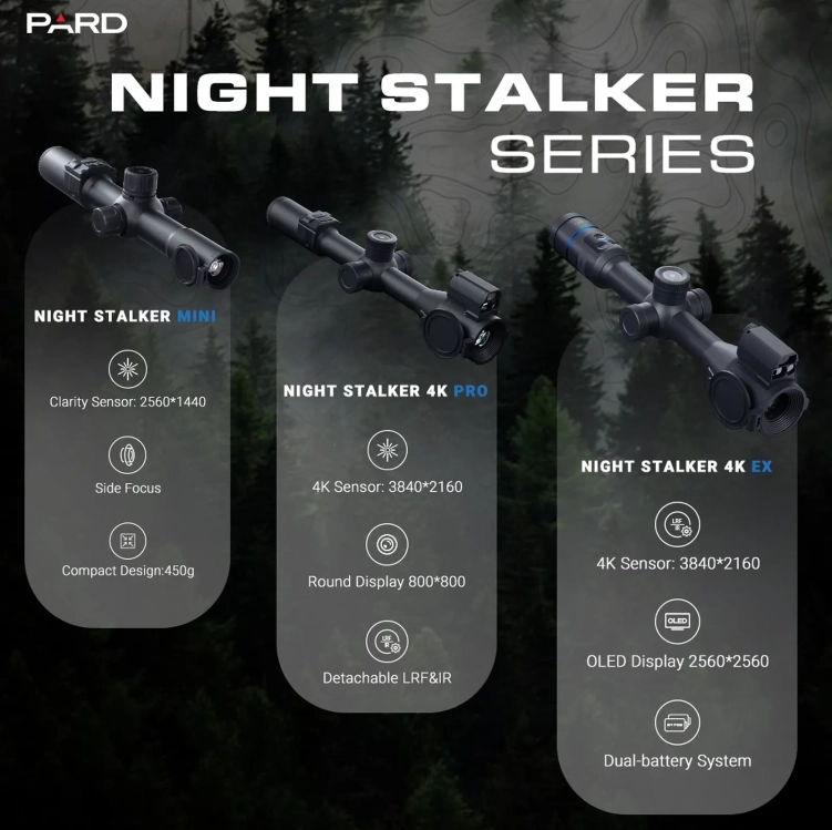 Celownik noktowizyjny PARD Night Stalker 4K Pro 70 mm + moduł IL1 dalmierz i iluminator 850nm
