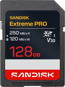 Karta SanDisk 128GB SDXC Extreme PRO 250/120 MB/s V30 UHS-I U3