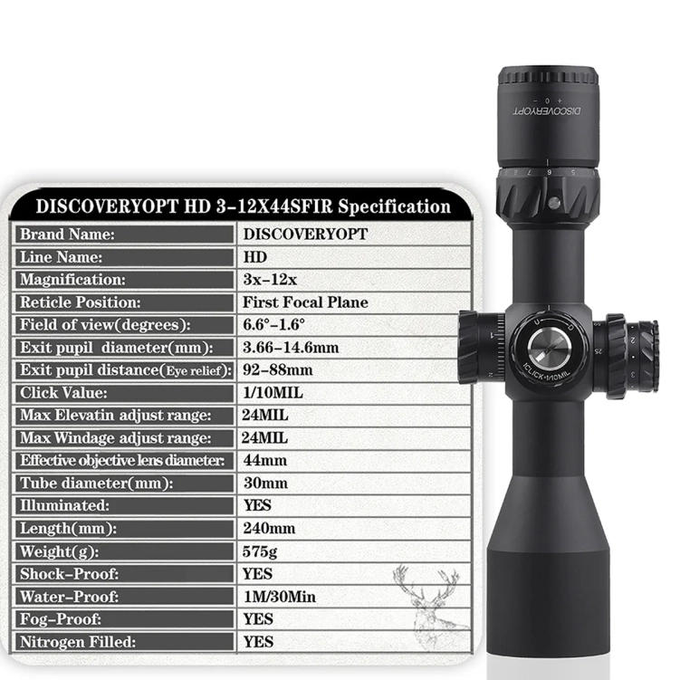 Luneta celownicza Discovery Optics HD 3-12X44SFIR FFP-MIL