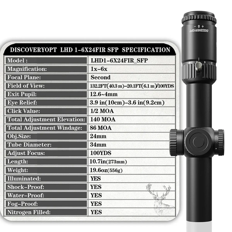 Luneta celowicza biegowa Discovery Optics LHD 1-6X24SFIR SFP-MOA