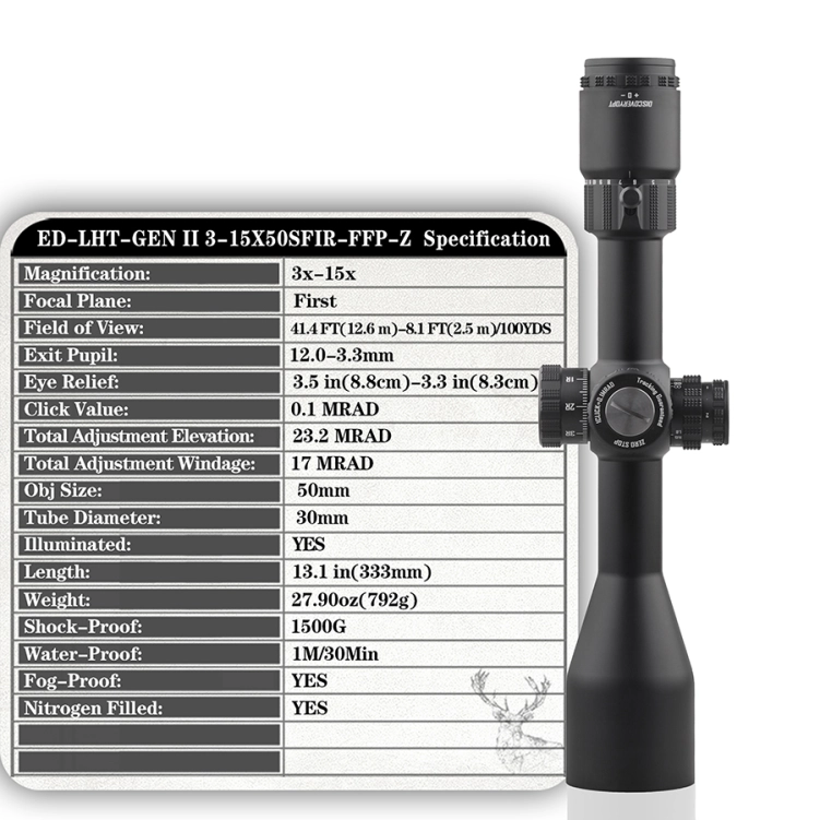 Luneta celownicza Discovery Optics ED-LHT GENⅡ 3-15X50SFIR FFP-Z-MRAD