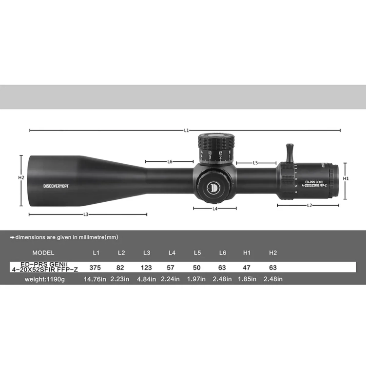 Luneta celownicza Discovery Optics ED-PRS GENⅡ 4-20X52SFIR FFP-MRAD-L