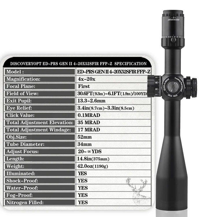 Luneta celownicza Discovery Optics ED-PRS GENⅡ 4-20X52SFIR FFP-MRAD-L