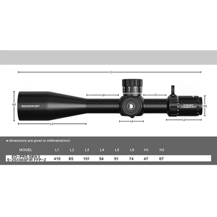 Luneta celownicza Discovery Optics ED PRS GENⅡ 5-25x56 SFIR FFP-Z MRAD ZERO STOP
