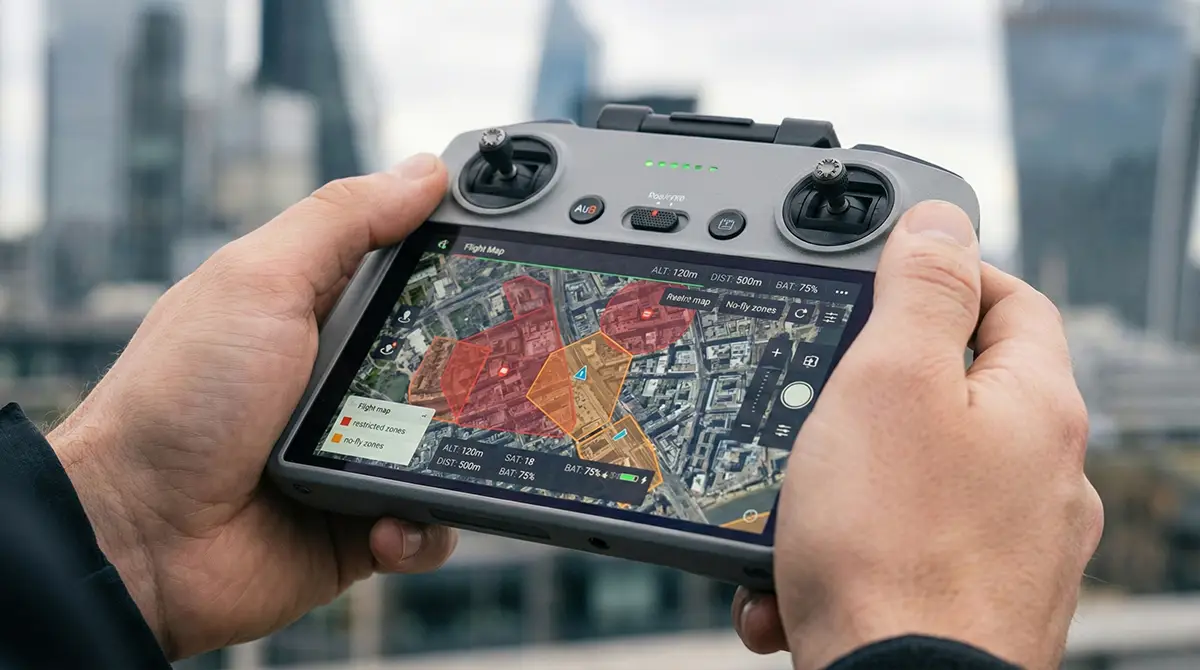 Dron dji lata w mieście