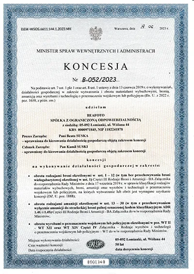 Koncesja BEAFOTO na obrót specjalny
