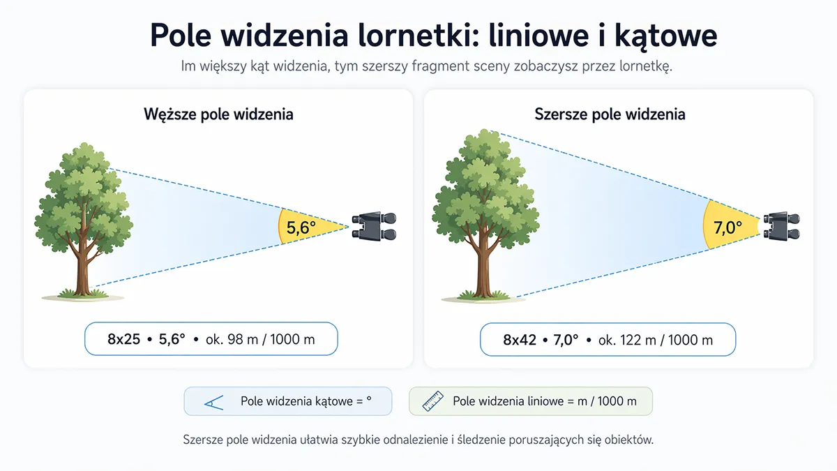 Pole widzenia lornetki: liniowe i kątowe