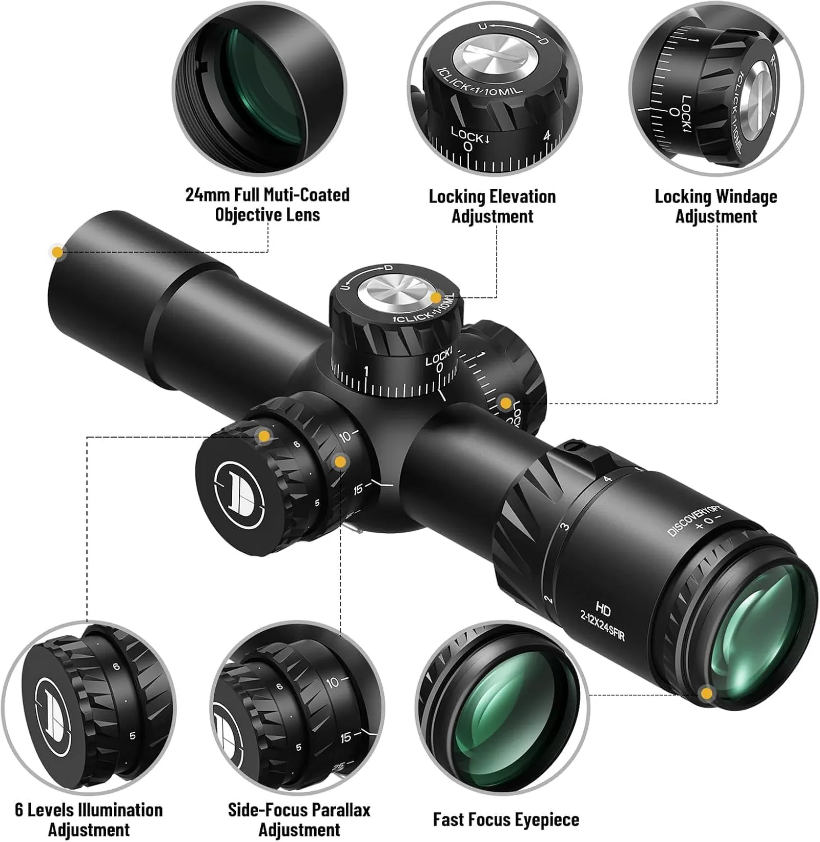 Luneta celownicza Discovery Optics HD 2-12X24SFIR FFP-MRAD