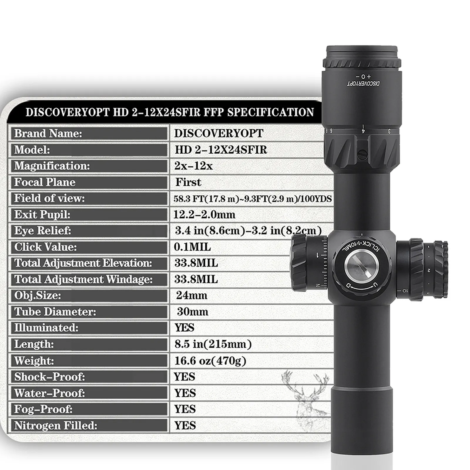 Luneta celownicza Discovery Optics HD 2-12X24SFIR FFP-MRAD
