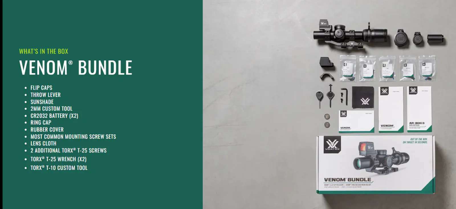 Zestaw Vortex AR luneta celownicza Vortex Venom 1-6x24 30 mm AR-BDC3 MOA + kolimator Vortex Venom 3 MOA + montaż Vortex Sport Cantilever 30 mm + montaż pod kolimator 